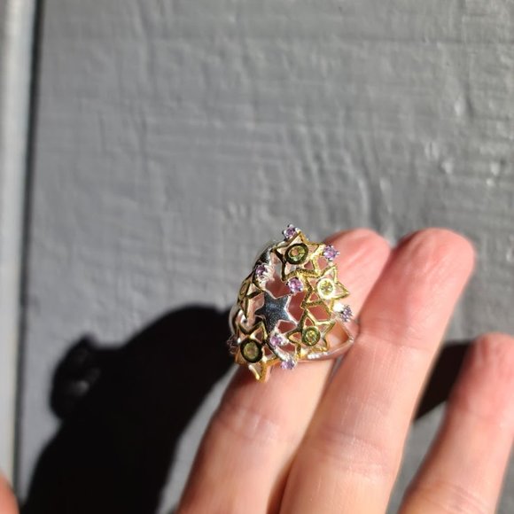 Amethyst & Peridot sterling and gold star dome ring sz6.5 - Picture 5 of 10